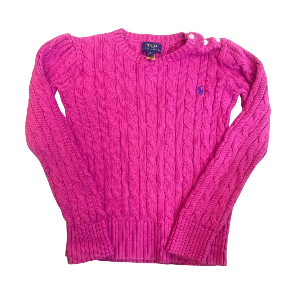 Polo Ralph Lauren Girls Cable Knit Hot Pink Sweater Size 6 Preppy Cotton Logo